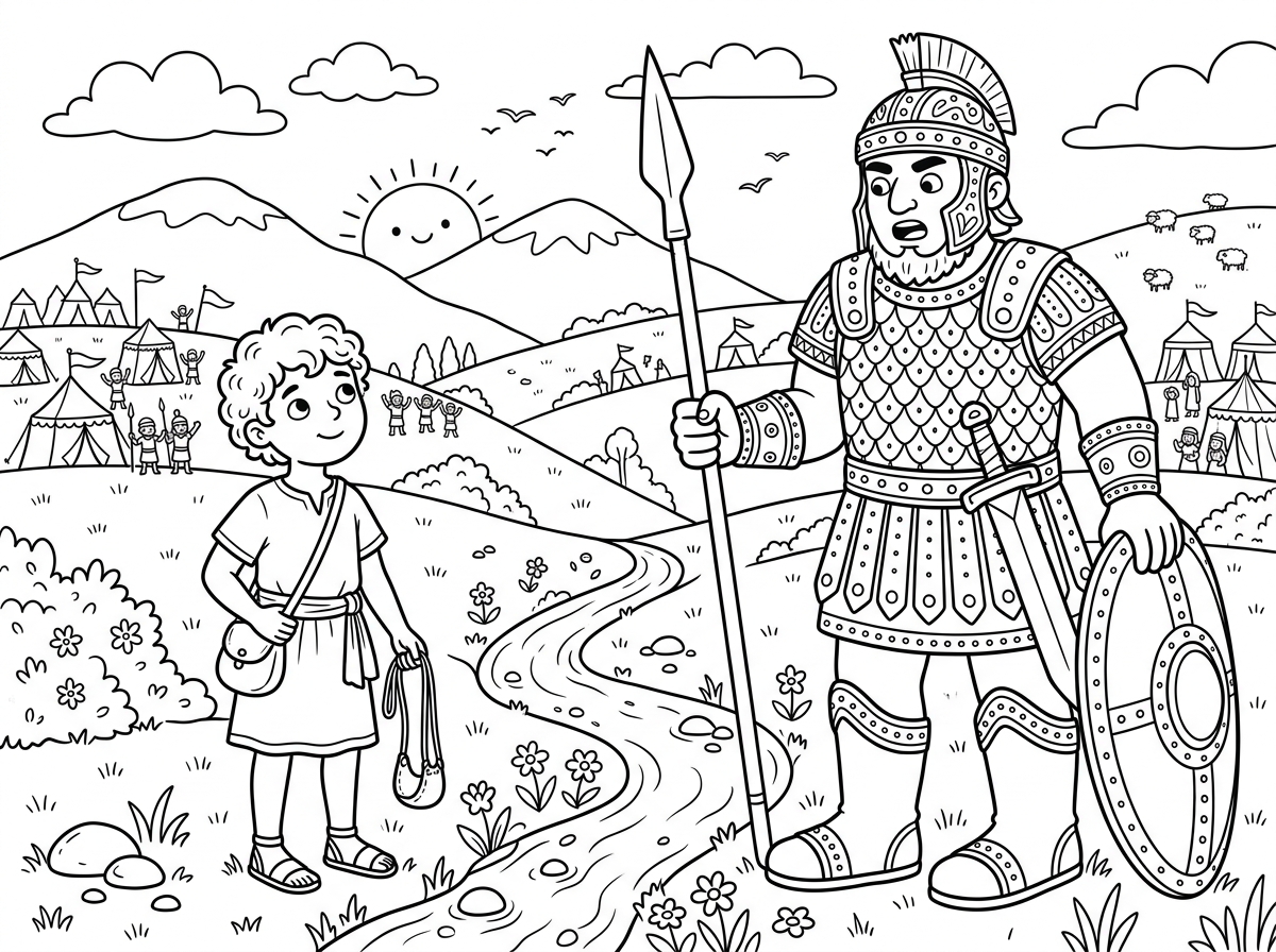 Davi e Golias para Colorir